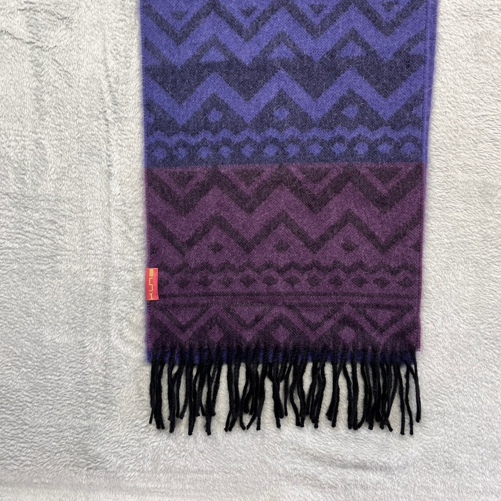Kuna Scarf Purple Blue‎ 100% Baby Alpaca Chevron Geometric Fringe Peru - Picture 3 of 14